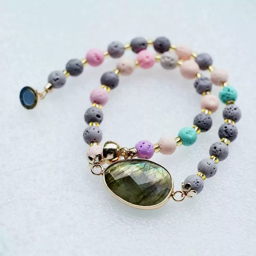 Colorful Lava Rock Pet Collar with Magnet Buckle for Cat Crystal Healing Bulk Wholesale