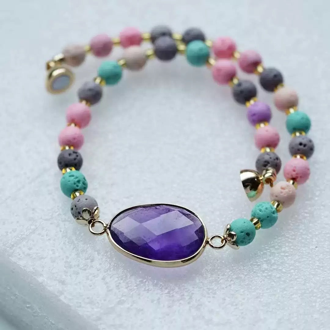 Colorful Lava Rock Pet Collar with Magnet Buckle for Cat Crystal Healing Bulk Wholesale