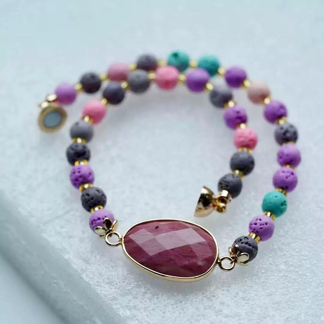 Colorful Lava Rock Pet Collar with Magnet Buckle for Cat Crystal Healing Bulk Wholesale
