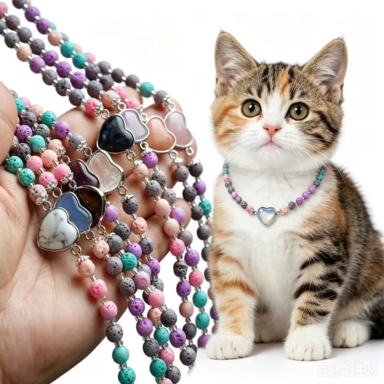 Colorful Lava Rock Pet Collar with Magnet Buckle for Cat Crystal Healing Bulk Wholesale