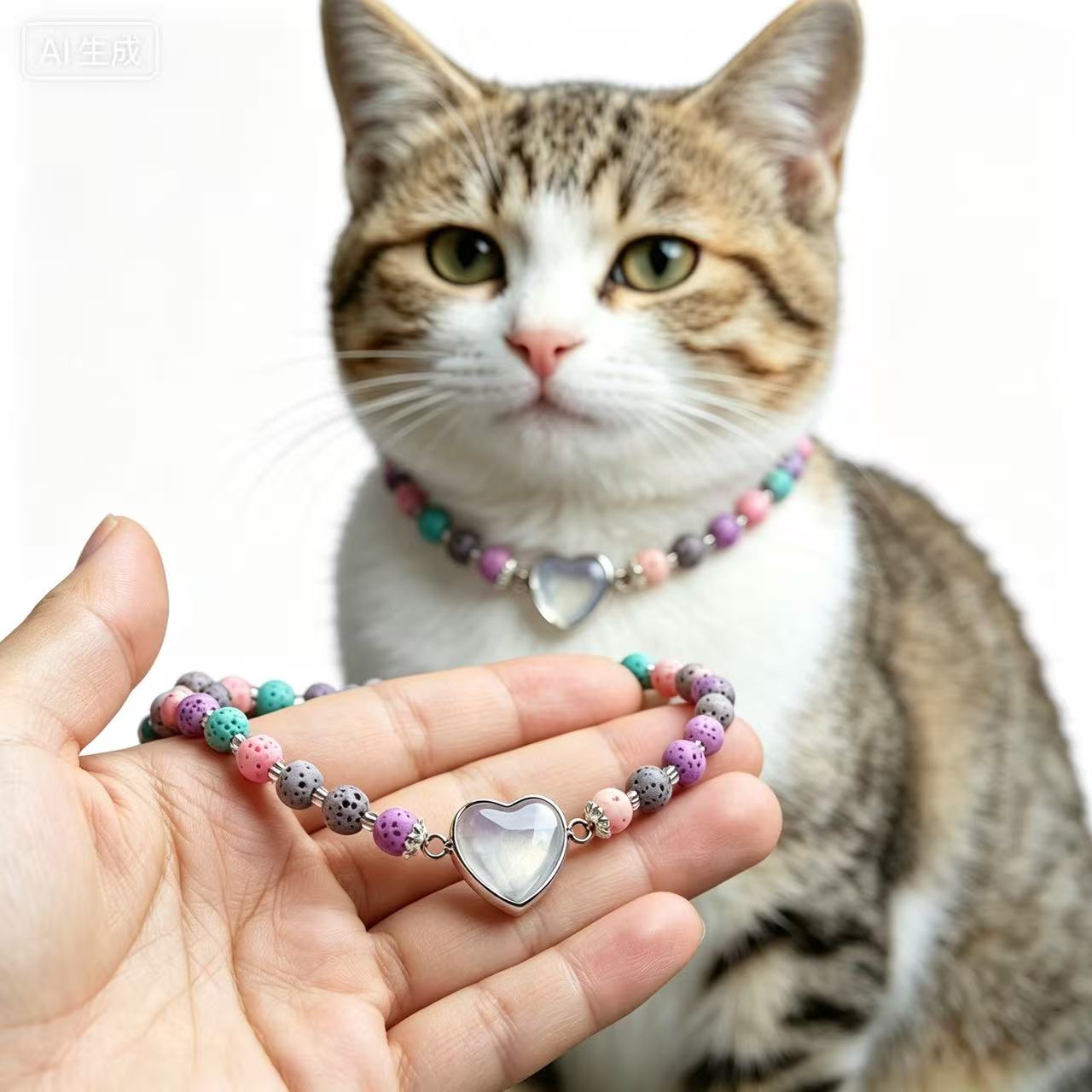 Colorful Lava Rock Pet Collar with Magnet Buckle for Cat Crystal Healing Bulk Wholesale