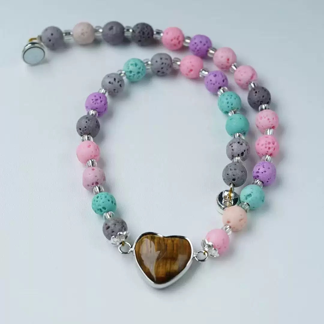 Colorful Lava Rock Pet Collar with Magnet Buckle for Cat Crystal Healing Bulk Wholesale