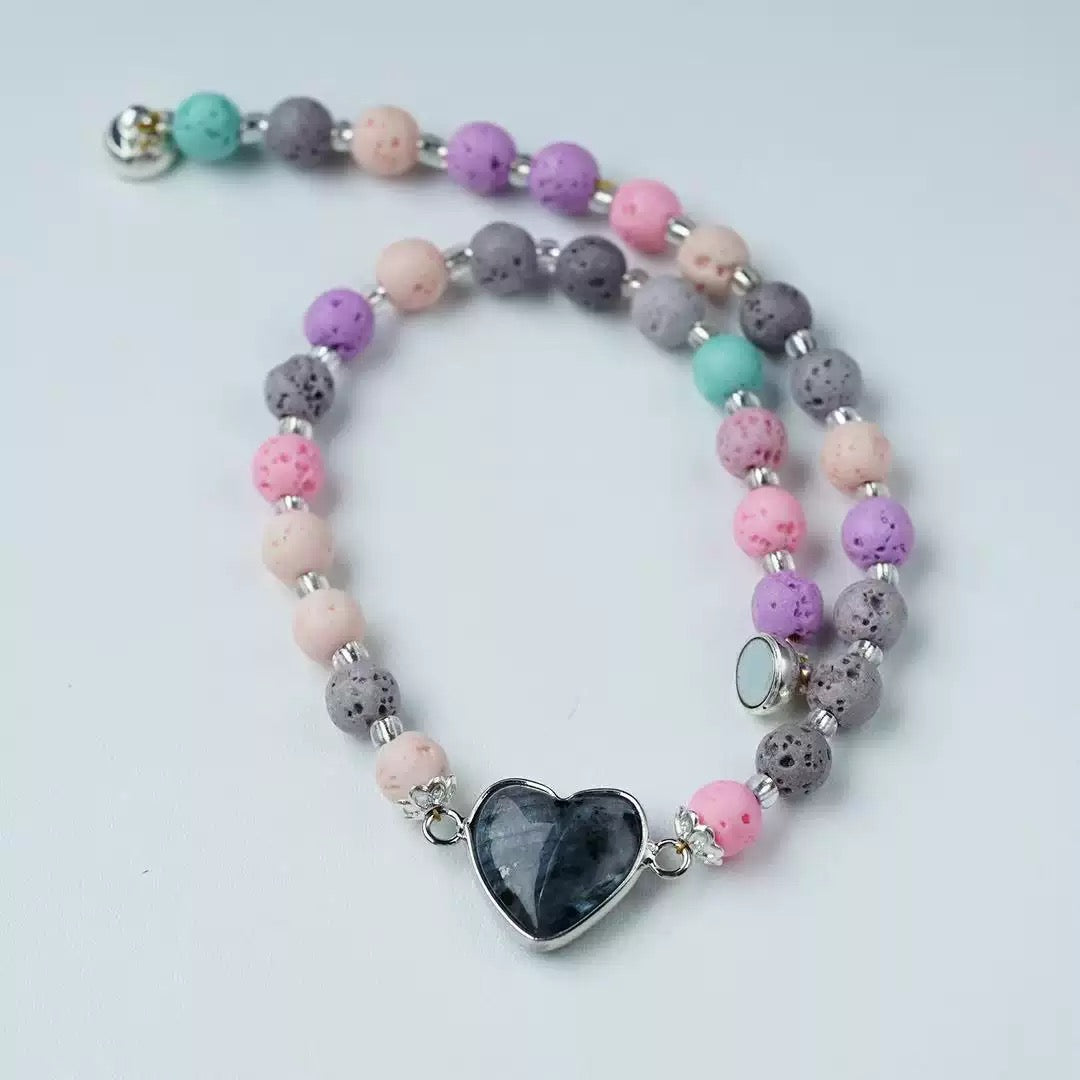 Colorful Lava Rock Pet Collar with Magnet Buckle for Cat Crystal Healing Bulk Wholesale
