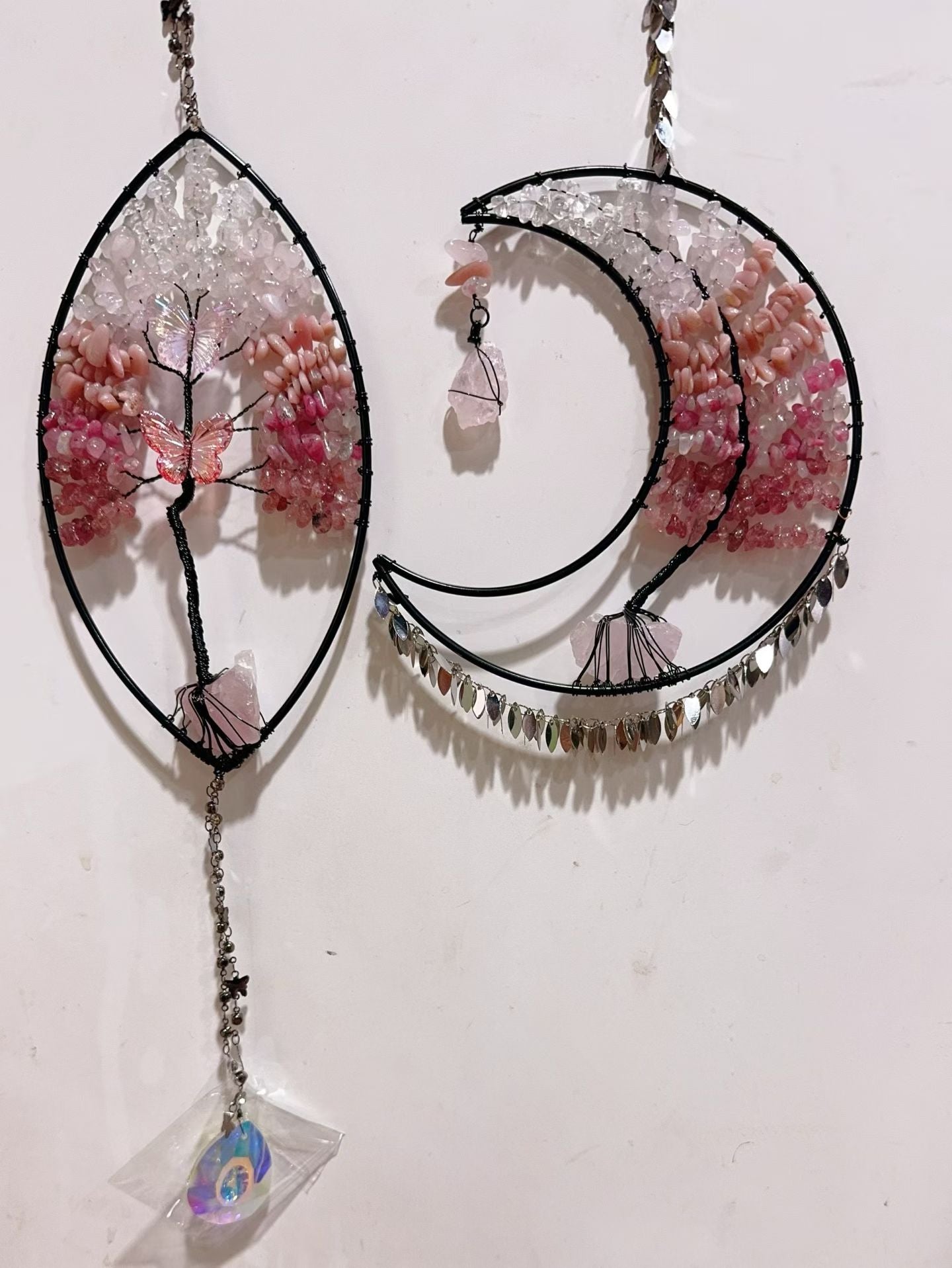 Wire Wrap Natural Gemstone Crystal Chips Moon Leaf Hanging Ornament Crystal Healing Bulk Wholesale