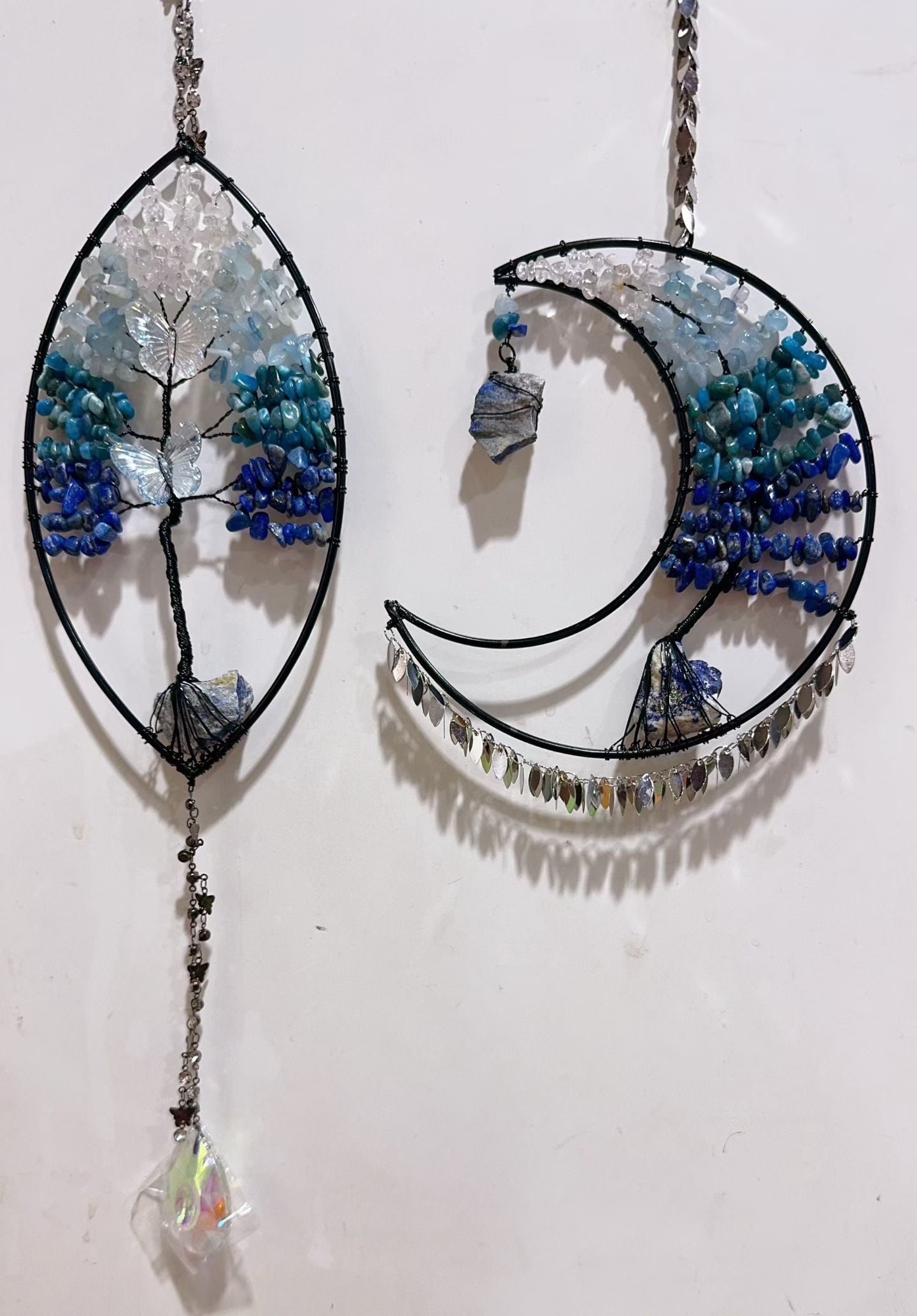 Wire Wrap Natural Gemstone Crystal Chips Moon Leaf Hanging Ornament Crystal Healing Bulk Wholesale