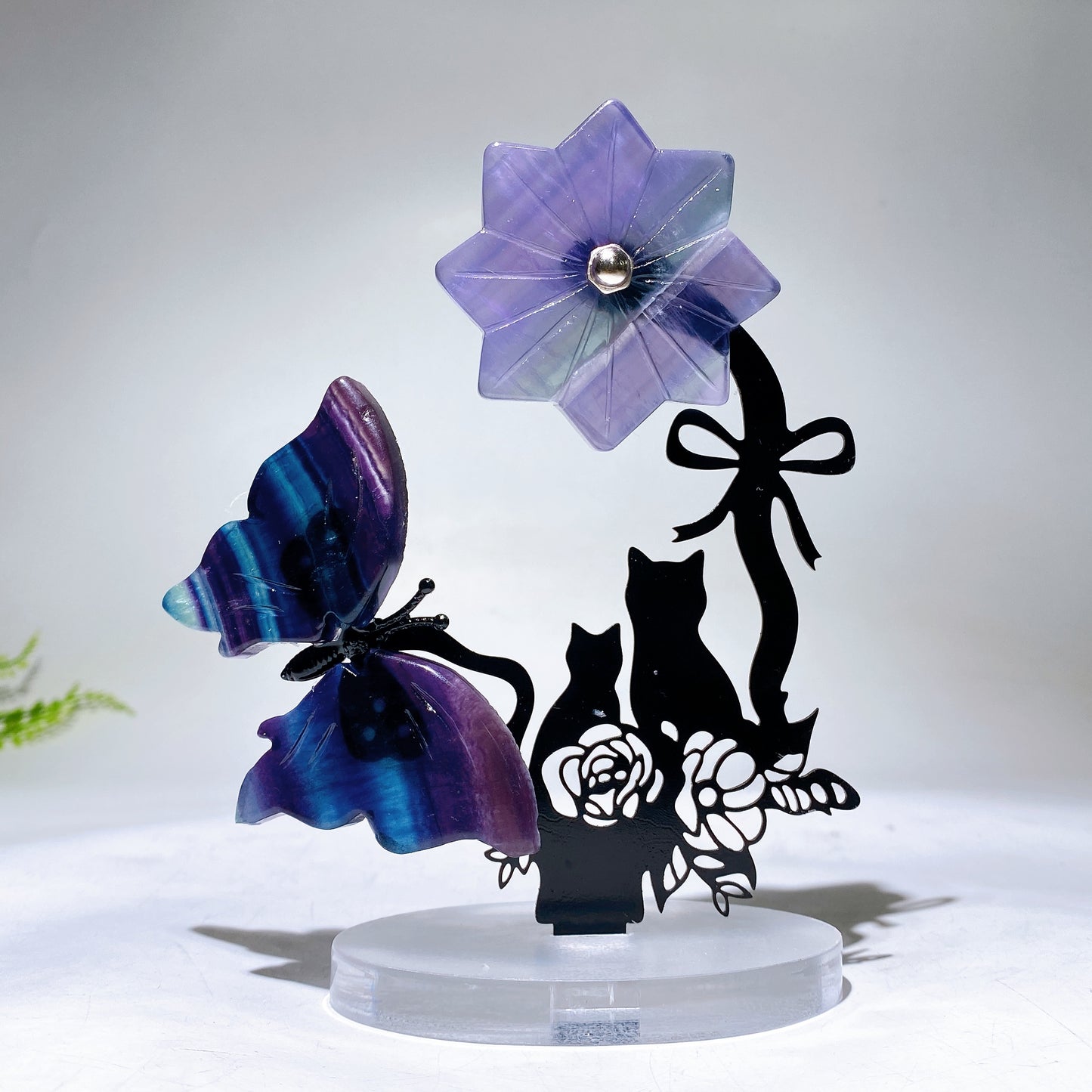 Mixed Crystal Buttterfly & Spinning Flower with Metal Stand Resin Base Free Form Crystal Healing Bulk Wholesale