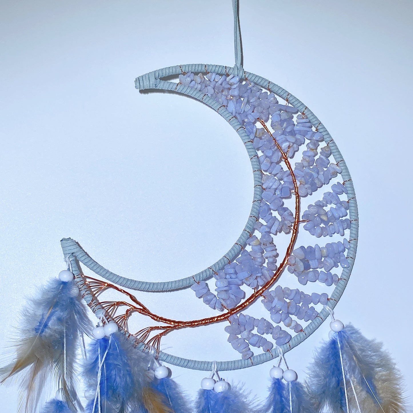 60cm Mixed Crystal Chips Moon Shape Dreamcatcher Crystal Healing Bulk Wholesale