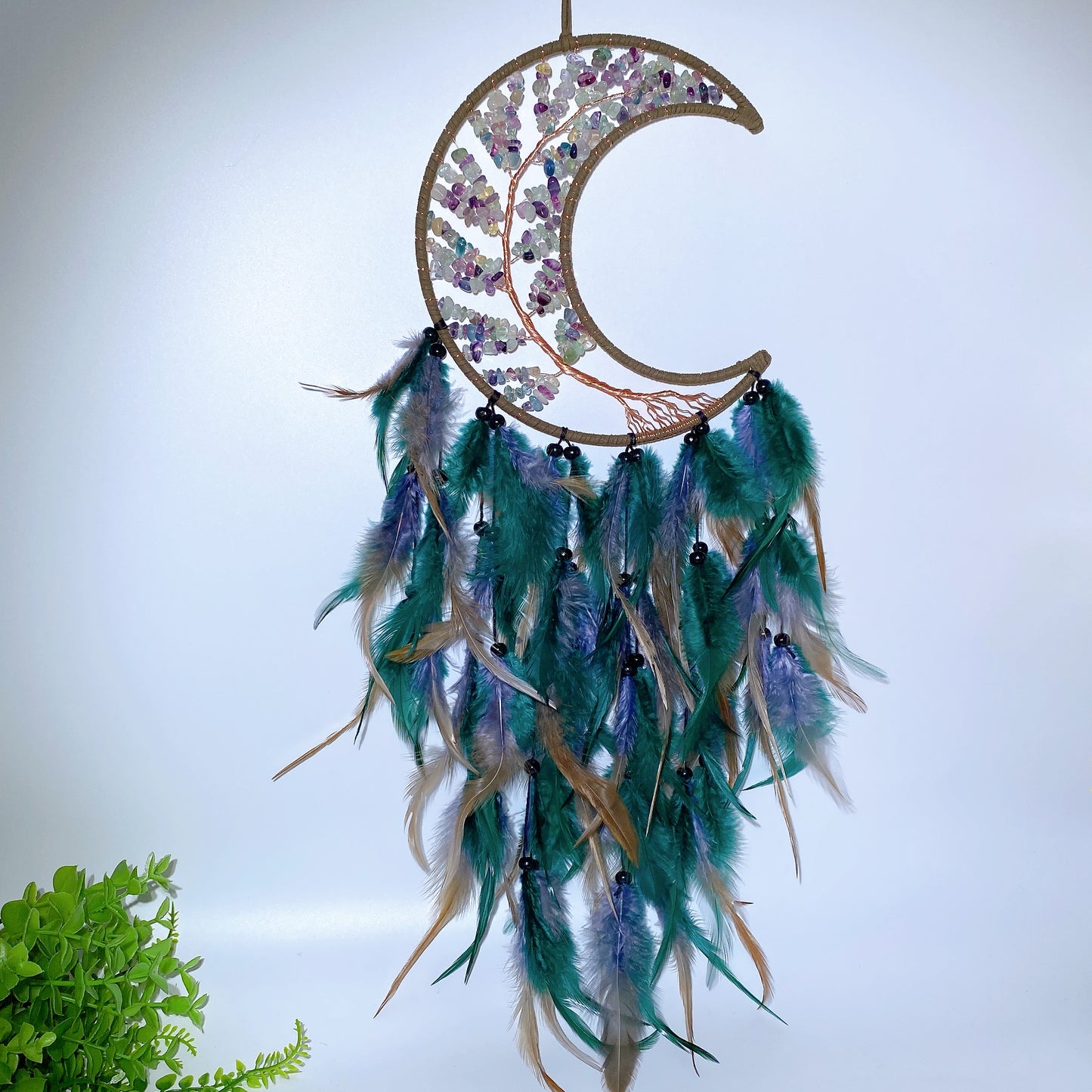 60cm Mixed Crystal Chips Moon Shape Dreamcatcher Bulk Wholesale