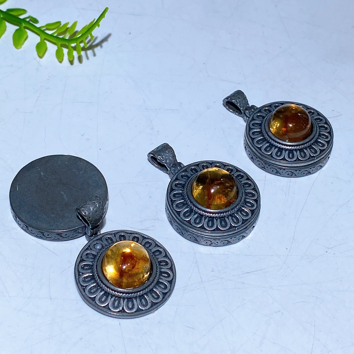 25mm Vintage Silver Metal Citrine Pendant Crystal Healing Bulk Wholesale
