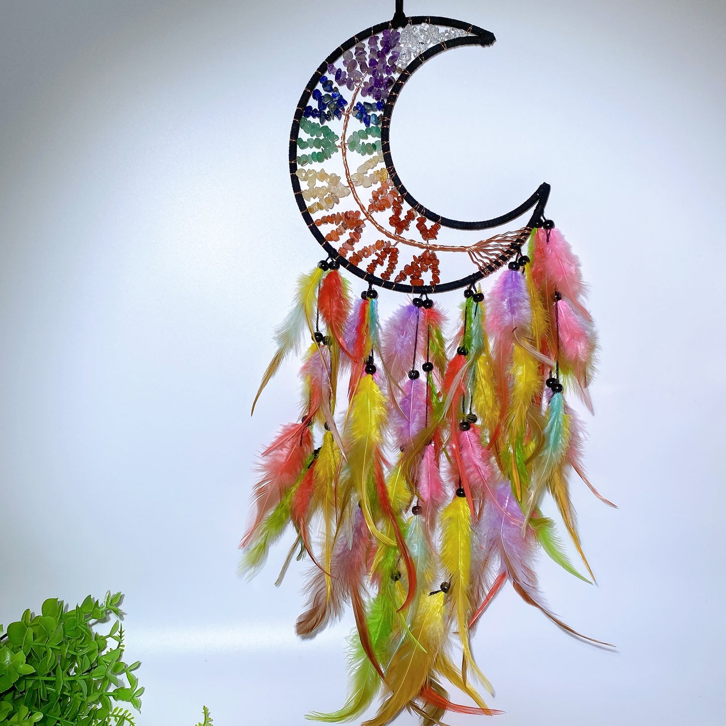 60cm Mixed Crystal Chips Moon Shape Dreamcatcher Crystal Healing Bulk Wholesale