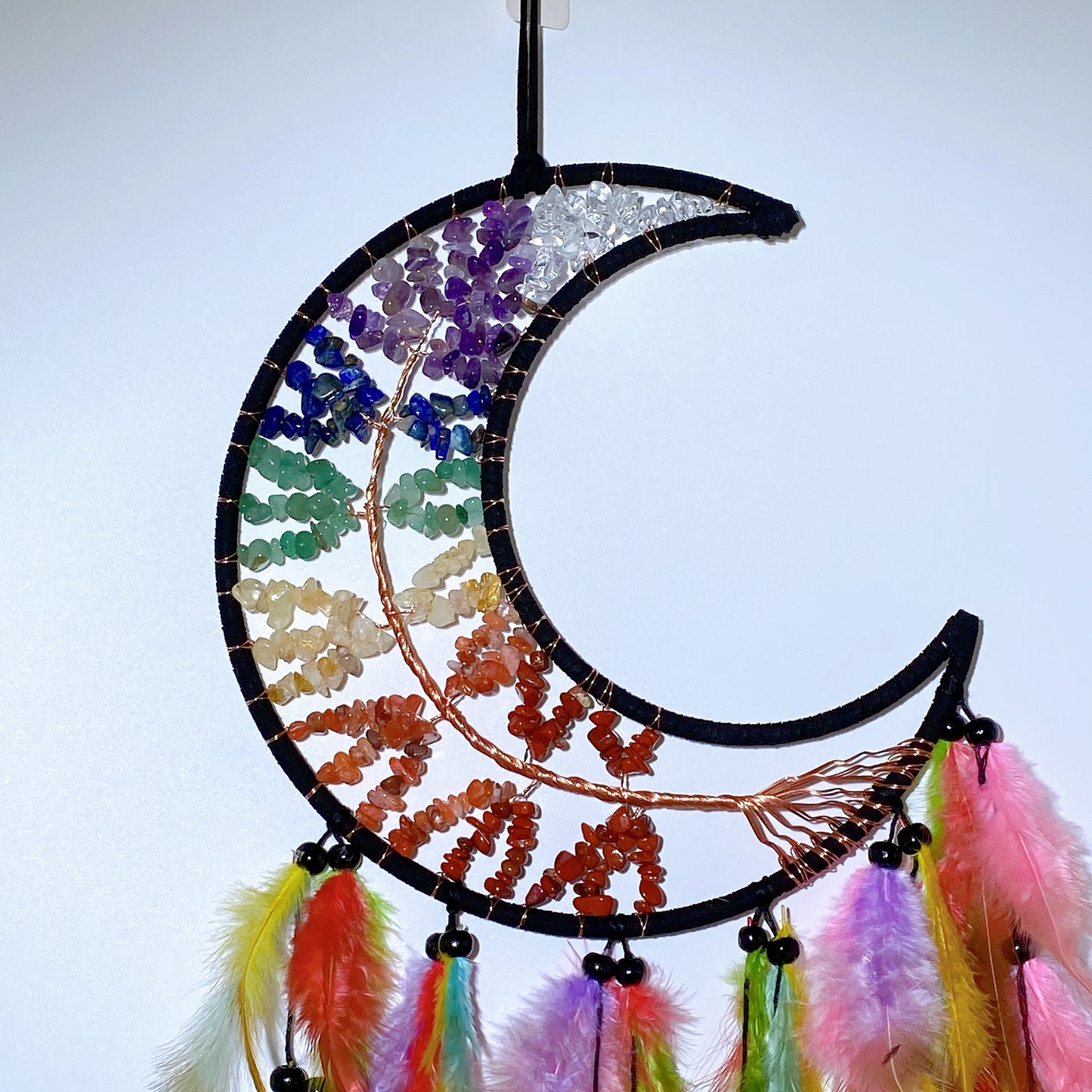 60cm Mixed Crystal Chips Moon Shape Dreamcatcher Crystal Healing Bulk Wholesale