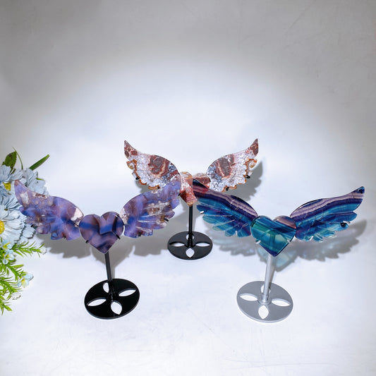 Crystal Heart Wings Carving with Stand Crystal Healing Bulk Wholesale