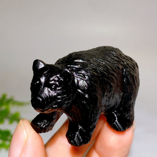 2.0" Natural Black Obsidian Bear Carving Crystal Healing Bulk Wholesale