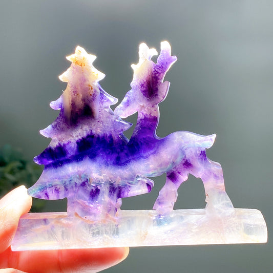 3.8" Mixed Crystal Christmas Tree & Deer Carvings Bulk Wholesale