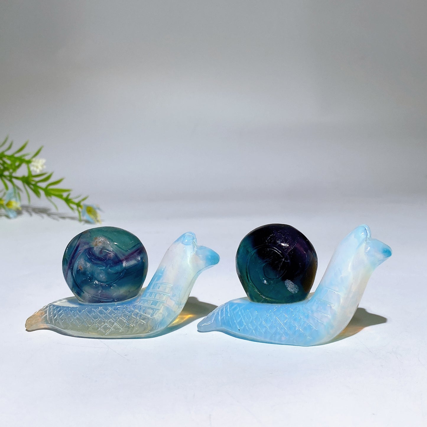 2.5" Opalite Snail with Fluorite Sky Blue Shell Carving Crystal Healing Bulk Wholesale