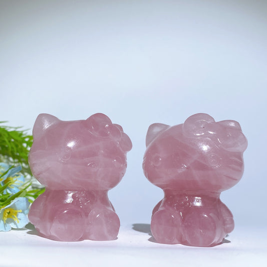 2.2" Rose Quartz Hello Kitty Carvings Bulk Wholesale