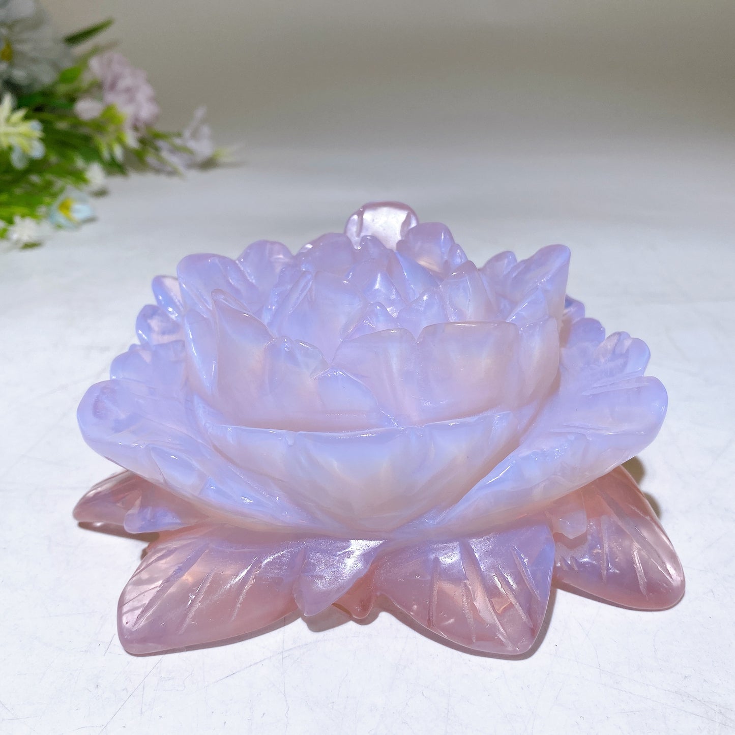 5.1" Pink Opalite Peony Flower Carving Crystal Healing Bulk Wholesale