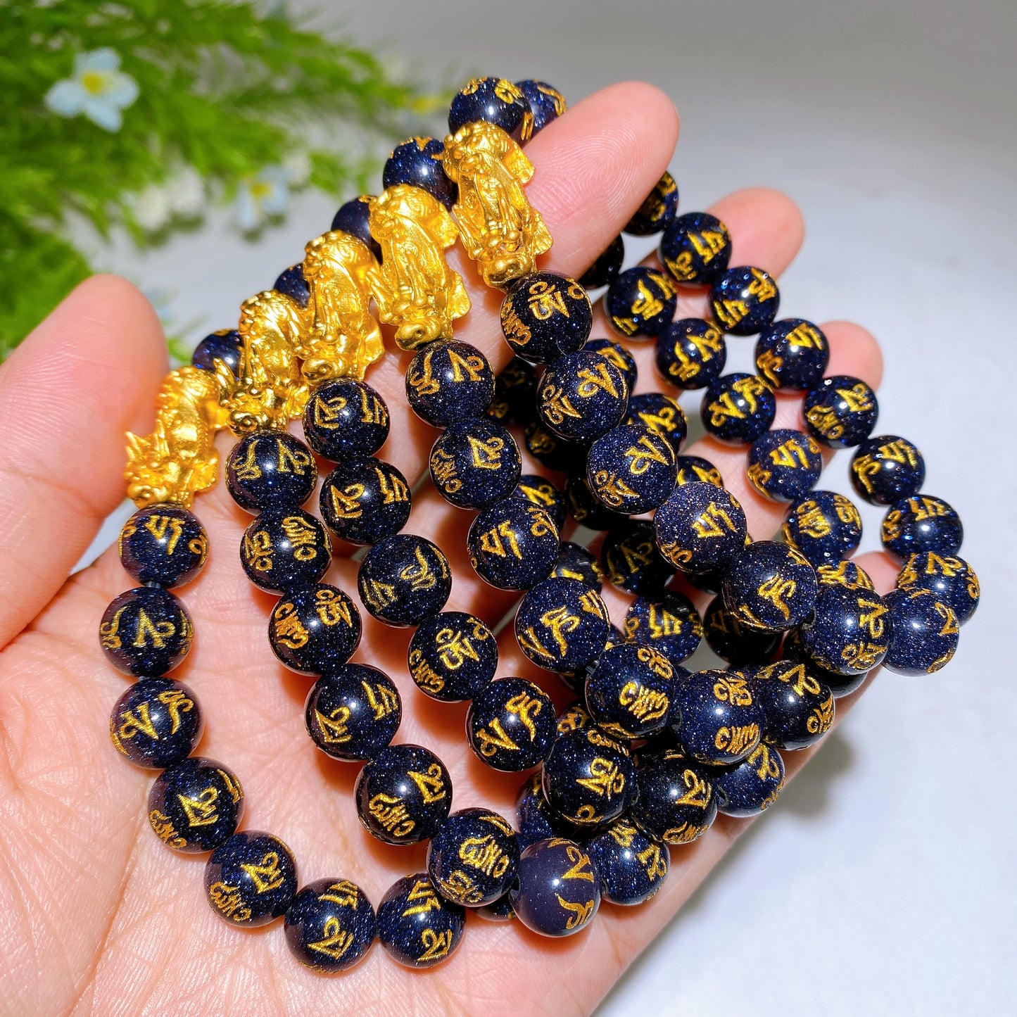 8mm 10mm Crystal Bracelet with Gold Metal Pixiu Decor Crystal Healing Bulk Wholesale