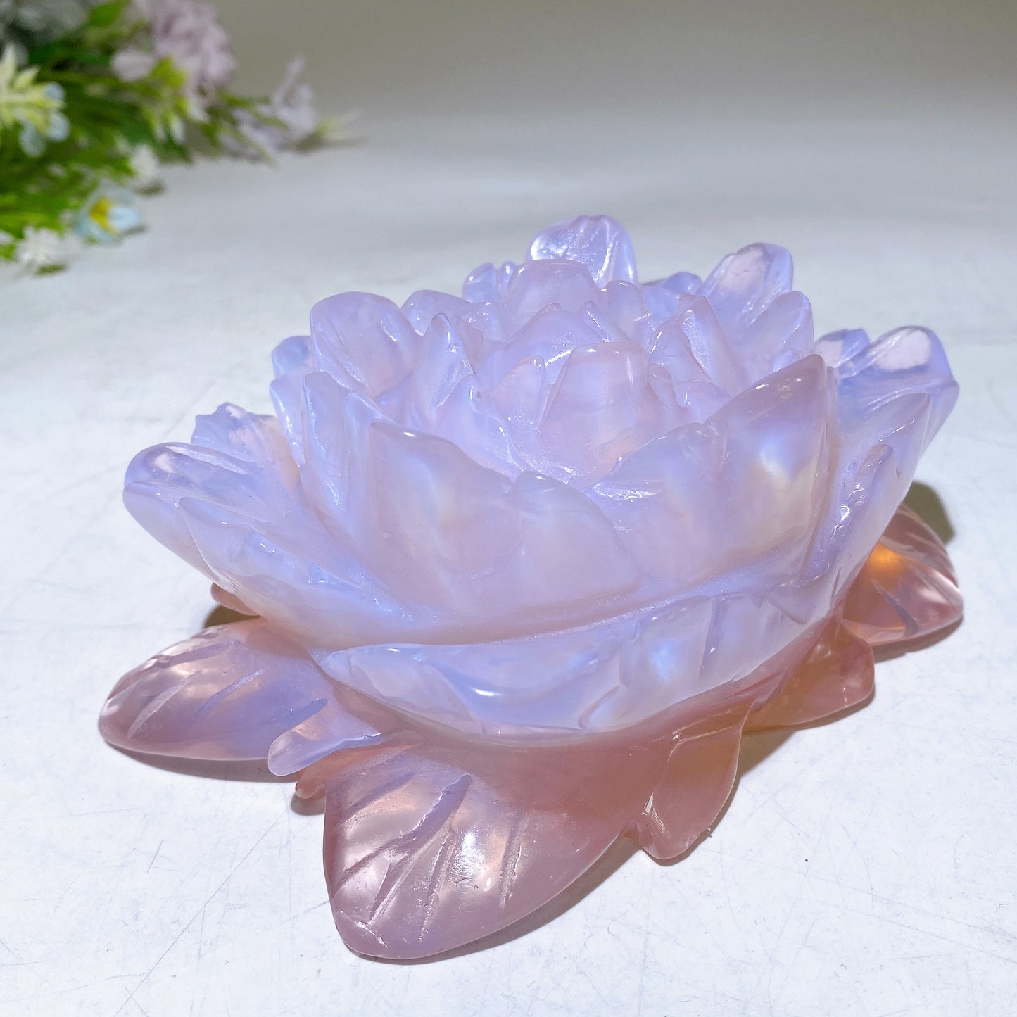5.1" Pink Opalite Peony Flower Carving Crystal Healing Bulk Wholesale