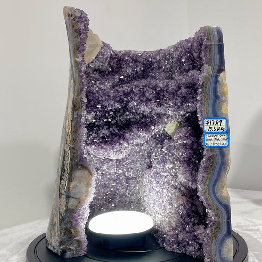 Large Unique UV Reactive Amethyst Grow with Pink Calcite Specimen