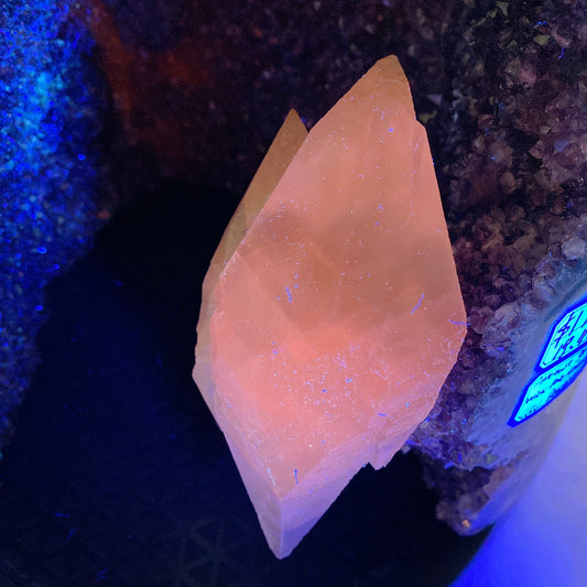 Large Unique UV Reactive Amethyst Grow with Pink Calcite Specimen