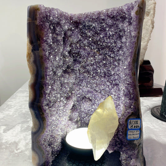 Large Unique UV Reactive Amethyst Grow with Pink Calcite Specimen Crystal Healing