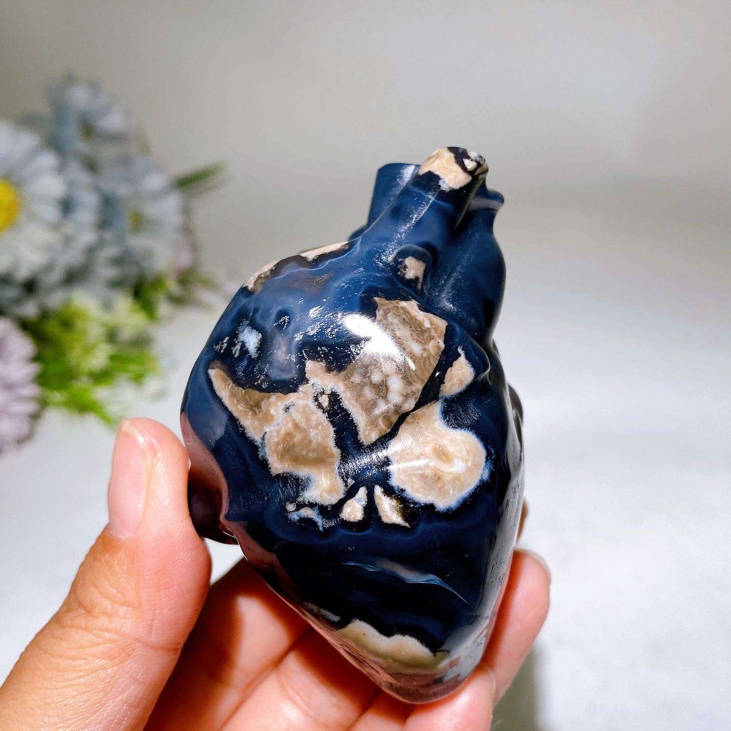 3.1" Volcanic Agate Heart Carving Crystal Healing Bulk Wholesale