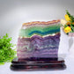 Unique Rainbow Flash Rainbow Fluorite Slab with Wooden Stand Free Form