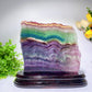 Unique Rainbow Flash Rainbow Fluorite Slab with Wooden Stand Free Form