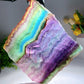 Unique Rainbow Flash Rainbow Fluorite Slab with Wooden Stand Free Form