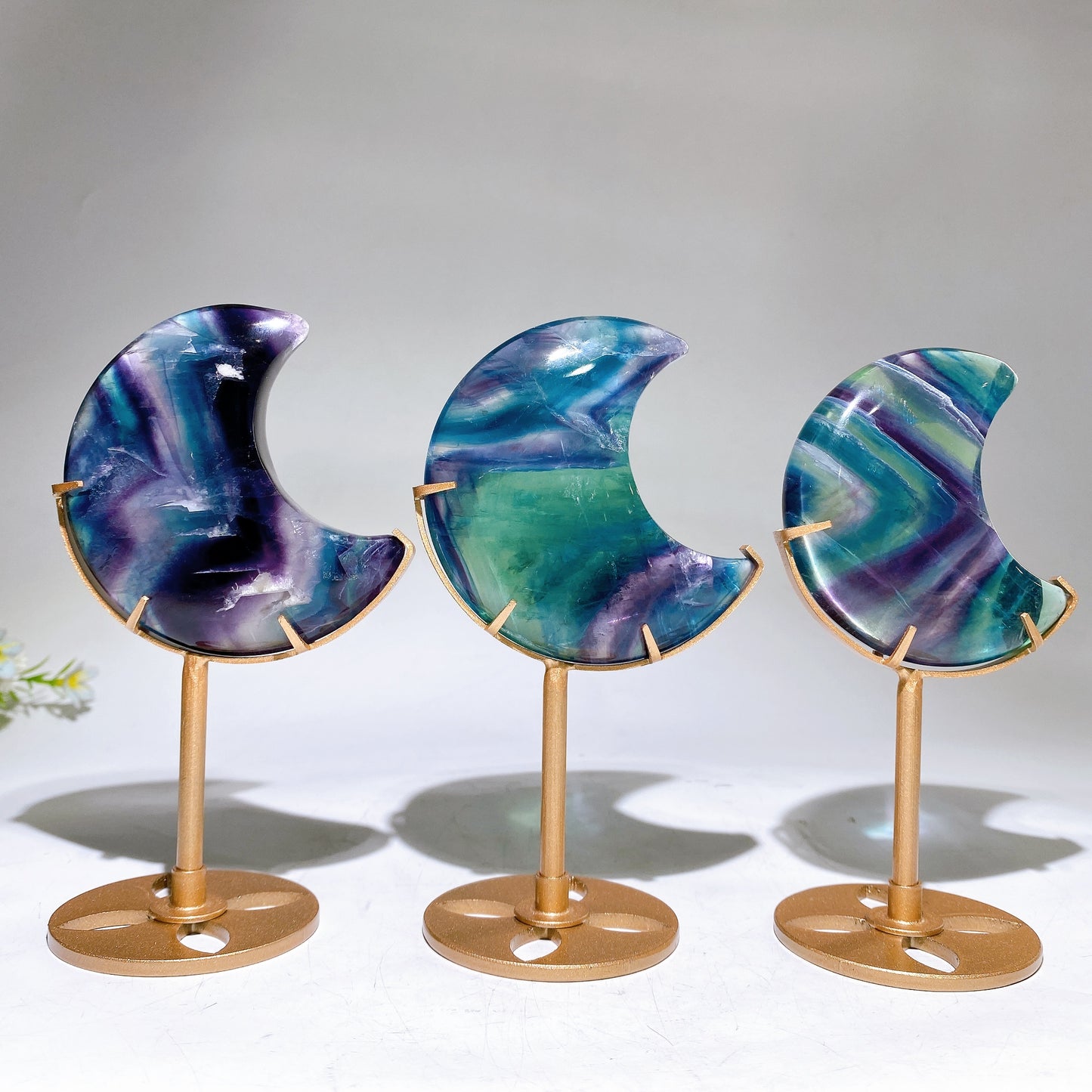 Rainbow Fluorite Moon Carving with Stand Crystal Healing Bulk Wholesale