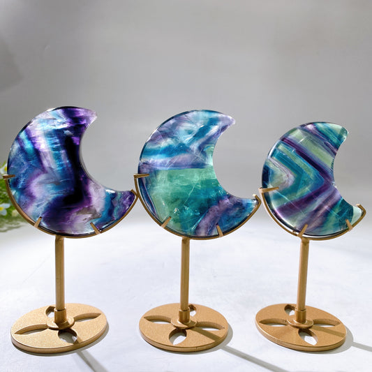 Rainbow Fluorite Moon Carving with Stand Crystal Healing Bulk Wholesale