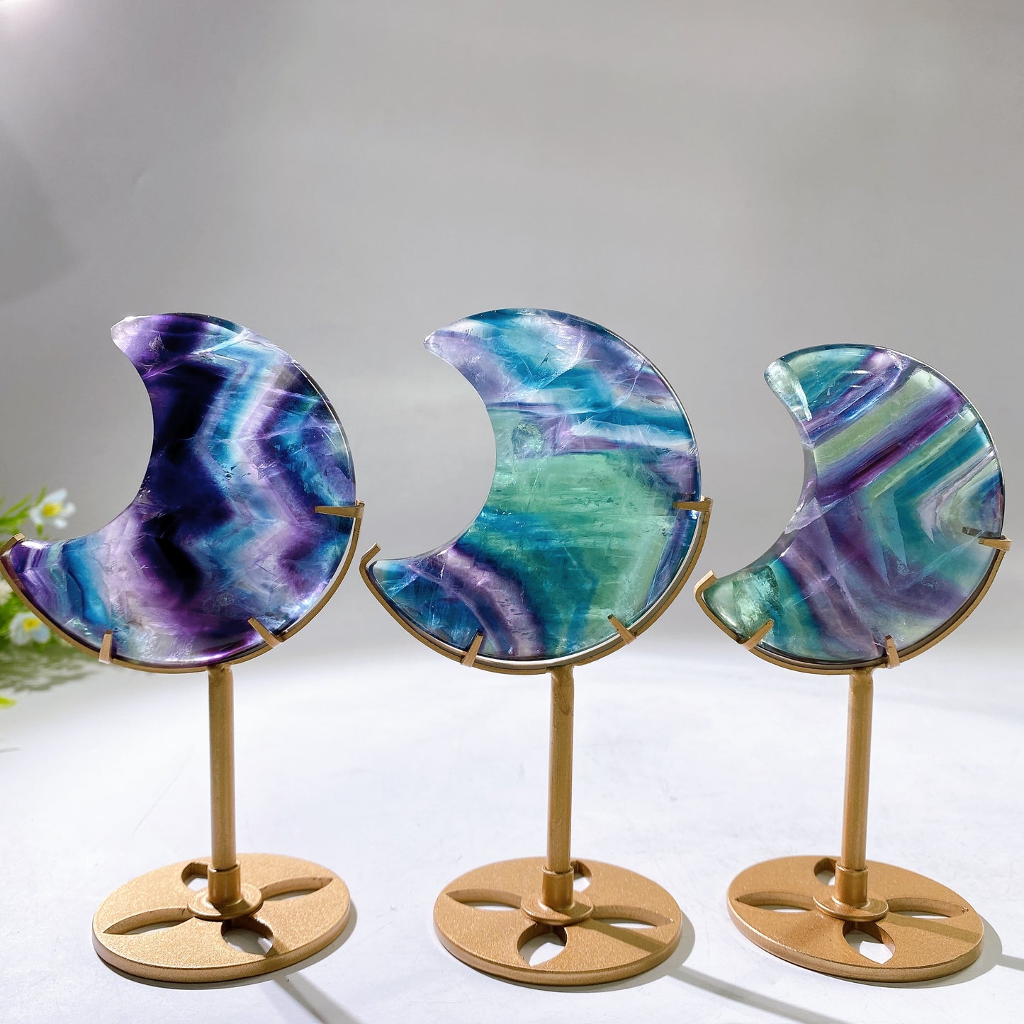 Rainbow Fluorite Moon Carving with Stand Crystal Healing Bulk Wholesale