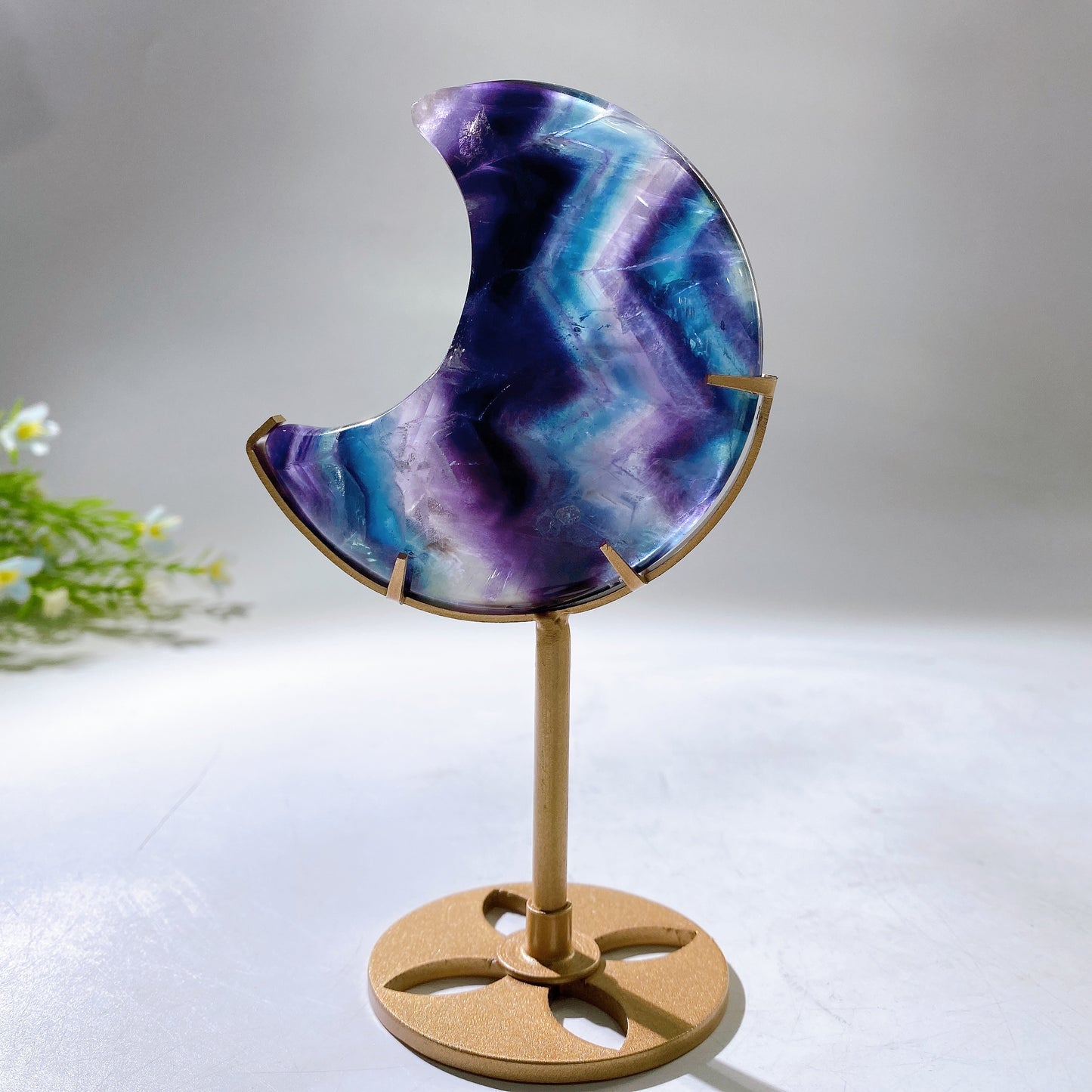 Rainbow Fluorite Moon Carving with Stand Crystal Healing Bulk Wholesale