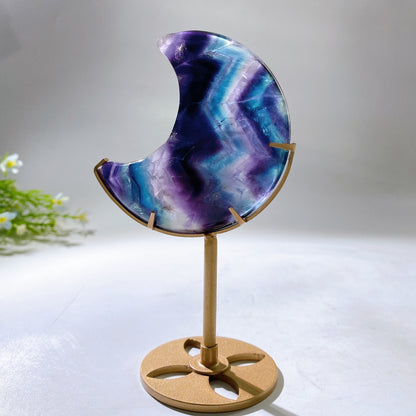 Rainbow Fluorite Moon Carving with Stand Crystal Healing Bulk Wholesale
