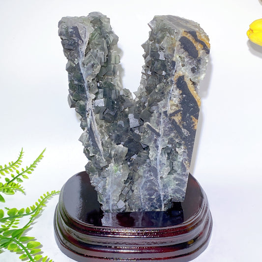 Unique Sphalerite Grow with Sugar Fluorite Limonite Specimen Free Form