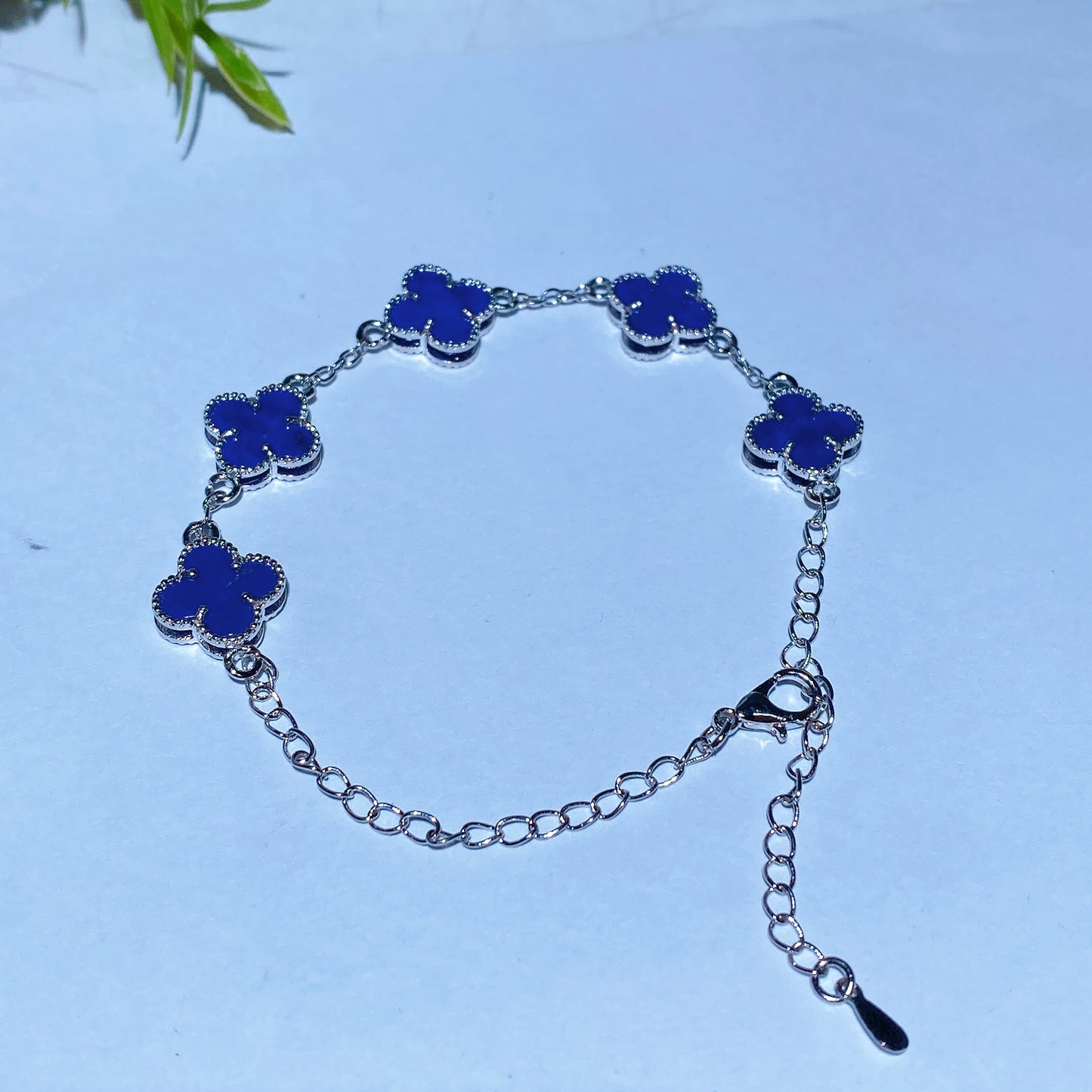Cooper Silver Plated Lapis Four Leaf Clover Bracelet Crystal Healing Bulk Wholesale