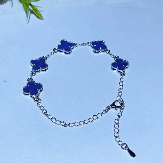 Cooper Silver Plated Lapis Four Leaf Clover Bracelet Crystal Healing Bulk Wholesale