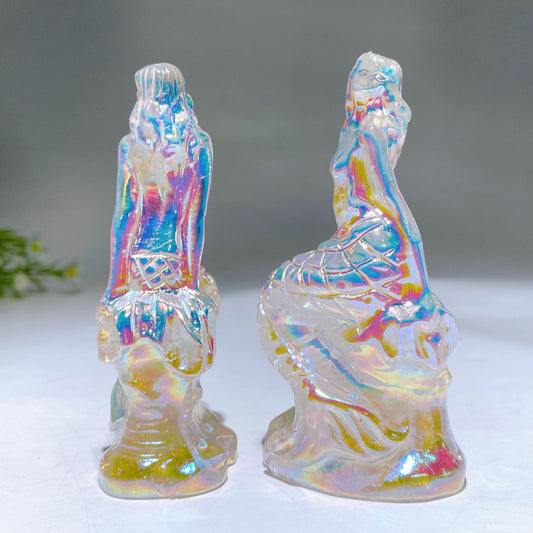 3.8" Aura Clear Quartz Mermaid Carving Crystal Healing Bulk Wholesale