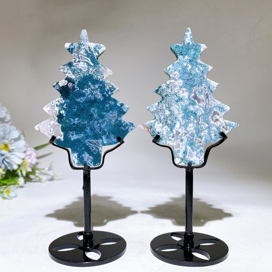 Moss Agate Christmas Tree Carving with Stand Crystal Healing Bulk Wholesale