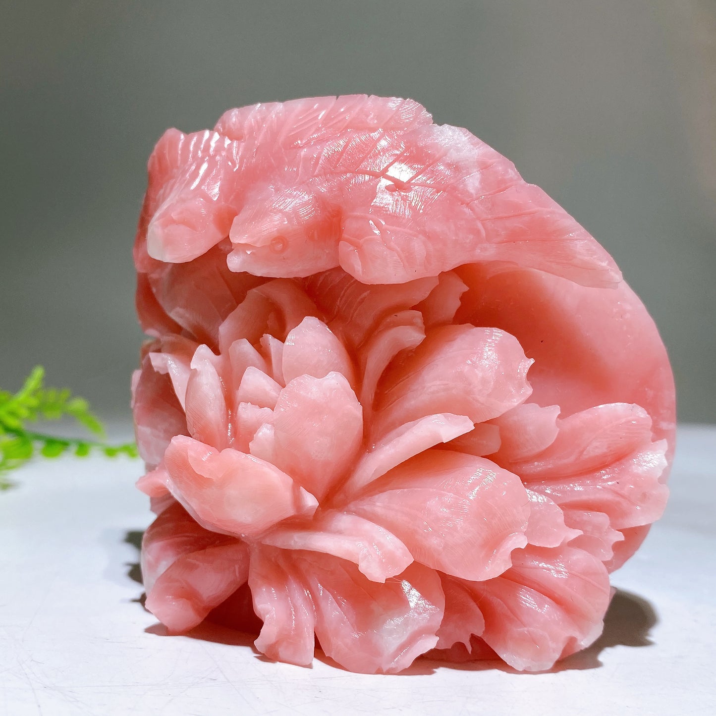 3.6" Unique Hand Carved Natural Pink Opal Bird Peony Free Form Crystal Healing Bulk Wholesale