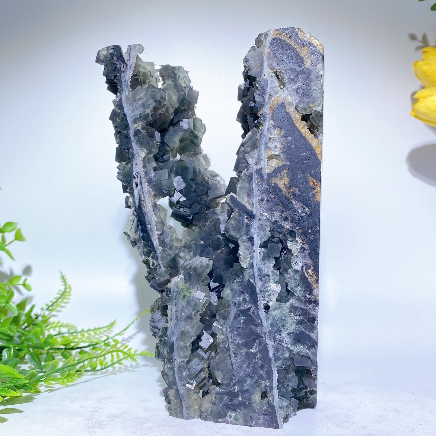 Unique Sphalerite Grow with Sugar Fluorite Limonite Specimen Free Form