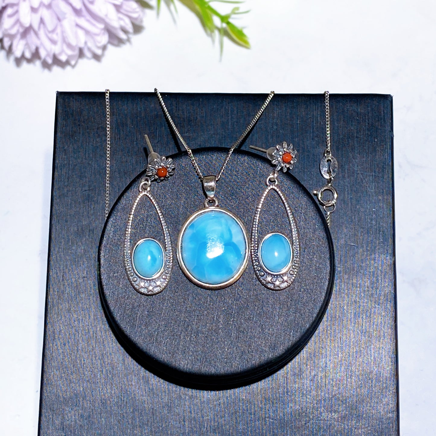 925 Silver Larimar Earrings Necklace Crystal Healing Bulk Wholesale