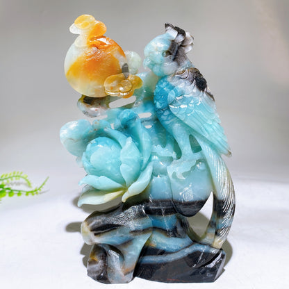 Hand Carved Unique Natural Caribbean Calcite Parrot Peony Cloud Free Form Crystal Healing Bulk Wholesale