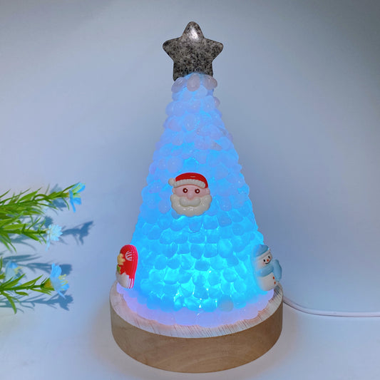 17.5cm Crystal Chips Christmas Tree Shape Lamp with Wooden Base Bulk Wholesale