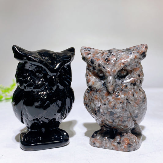 3.1" Natural Black Obsidian Yooperlite Owl Carving Crystal Healing Bulk Wholesale
