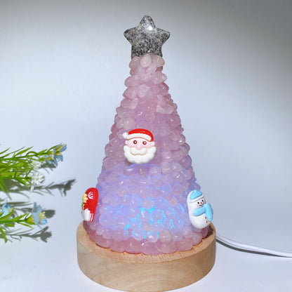 17.5cm Crystal Chips Christmas Tree Shape Lamp with Wooden Base Bulk Wholesale