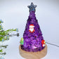 17.5cm Crystal Chips Christmas Tree Shape Lamp with Wooden Base Crystal Healing Bulk Wholesale