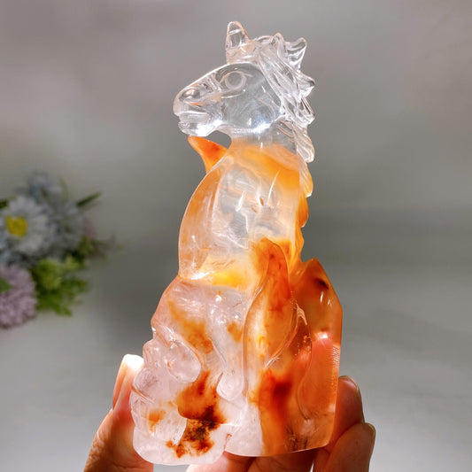 5.0" Unique Red Quartz Unicorn on Skull Carving Crystal Healing Bulk Wholesale