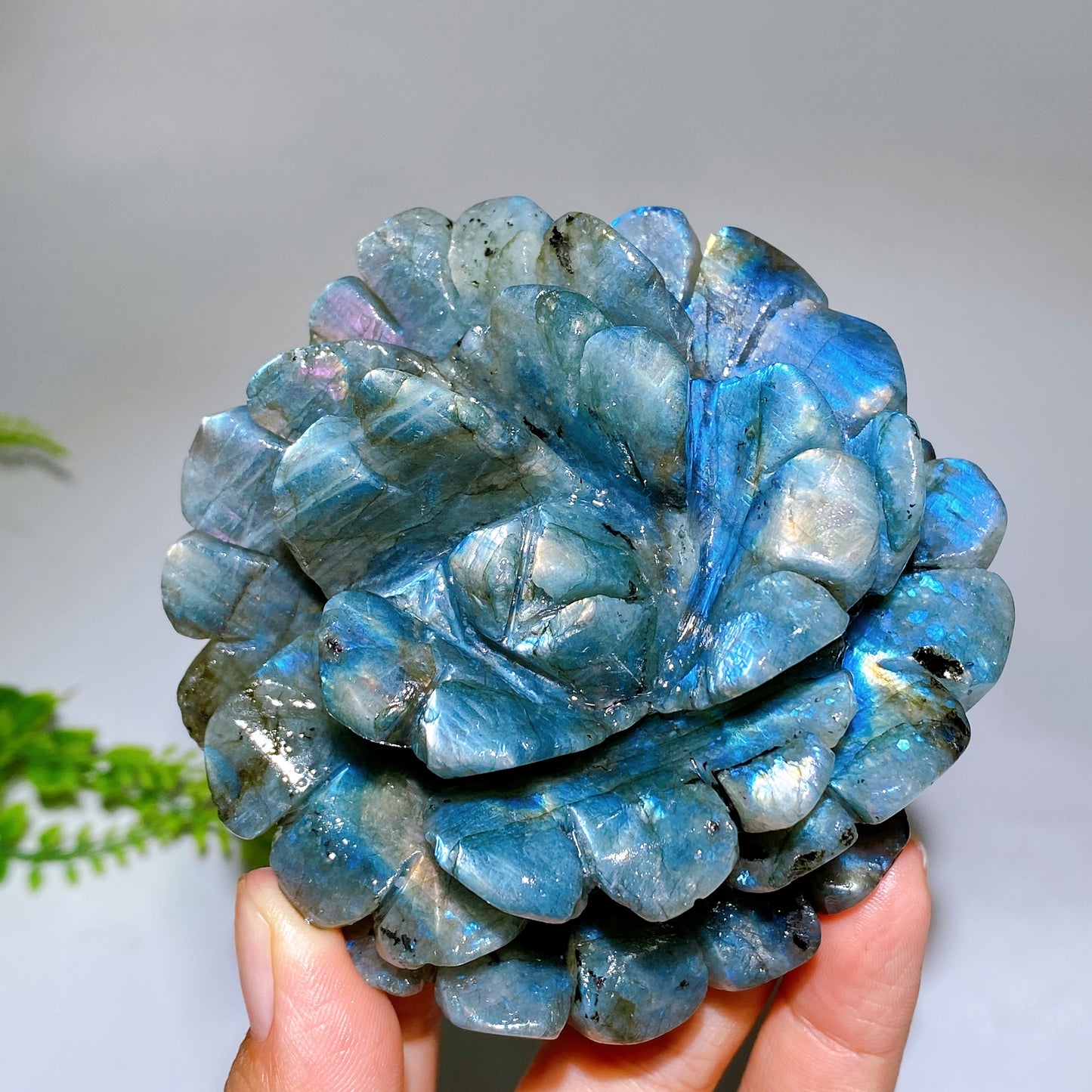 Hand Carved Unique Natural Labradorite Flowewr Carving with Flash Crystal Healing Bulk Wholesale